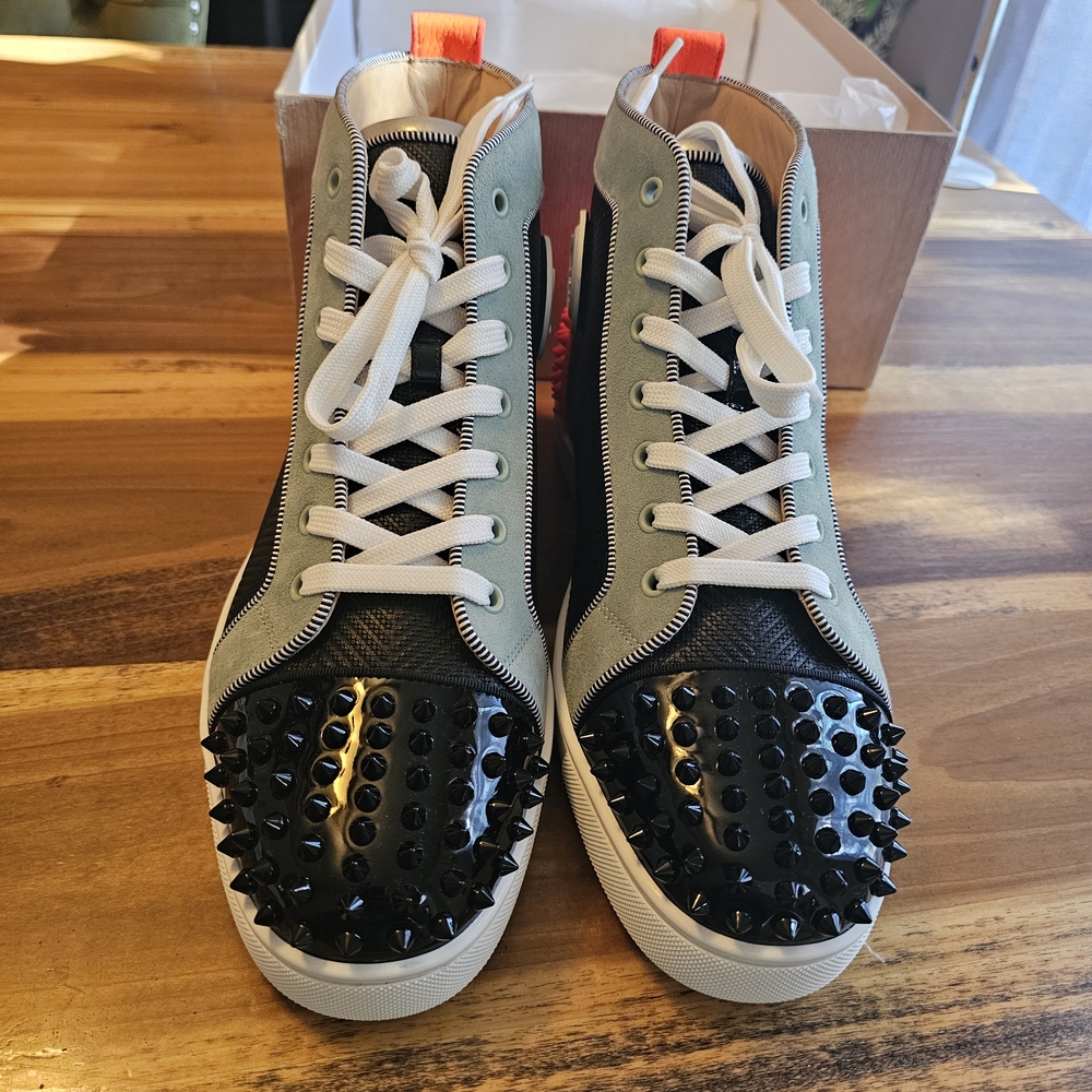 Christian Louboutin Black and Olive Spiked Sneakers